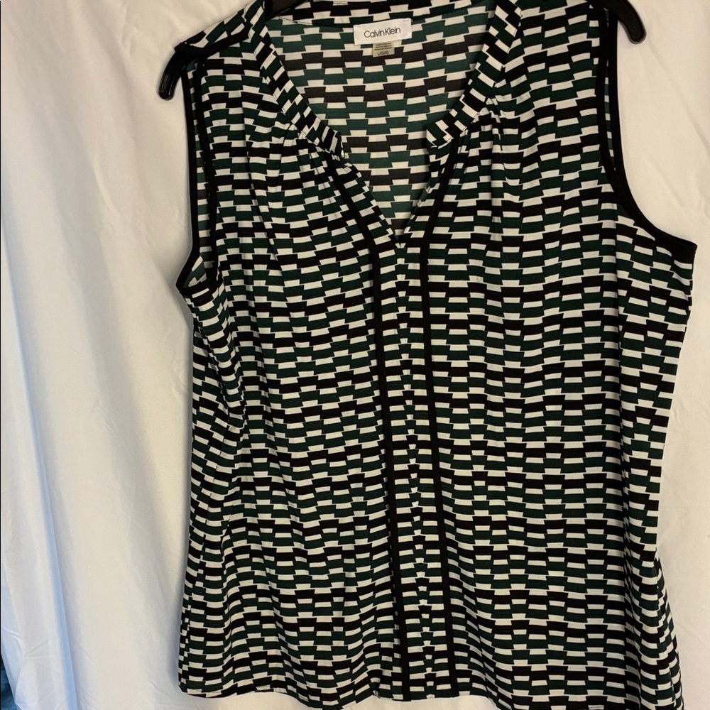 Calvin Klein Green, Black & Cream Geometric Sleeveless Camisole